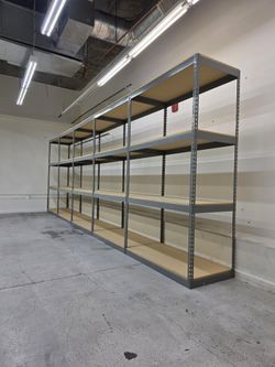 4 Tier Shelving 48 in W x 24 in D American Made Used Heavy Duty Steel Boltless Storage Rack Delivery Available