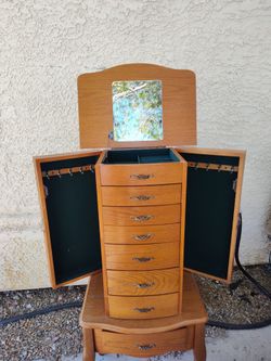Wooden Jewelry Armoire with Mirror and Drawers