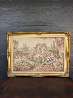Large Framed Pastoral French Tapestry