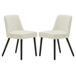 Set of 2 Dining Chair, Morden Wood Leg Upholstered Kitchen Chair, PU in Gream White