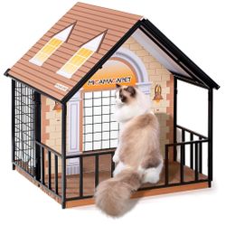 Brand New Indoor Cat House Metal Frame Cat Hut Lockable Cat Cage with Cat Scratchers Removable Roof