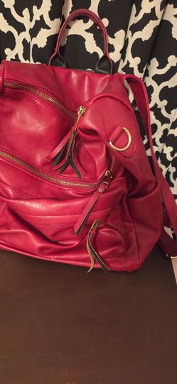 Red Leather Convertible Backpack Handbag