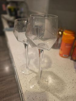 Geometric Stemmed Decor Glass Goblets Set of 2