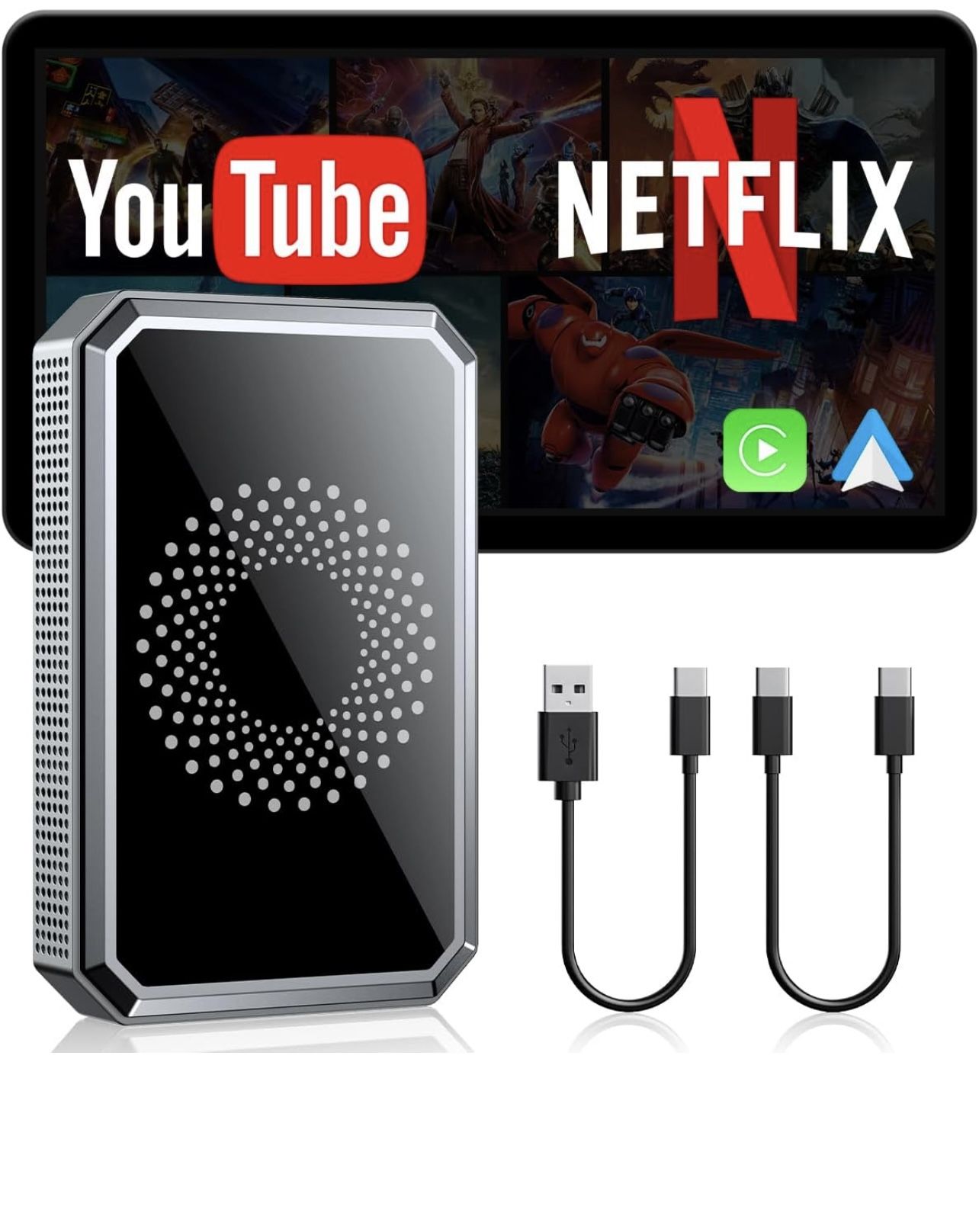 3-in-1 Magic Video AI Box for Streaming Netflix/YouTube/TikTok, Wireless Carplay Adapter