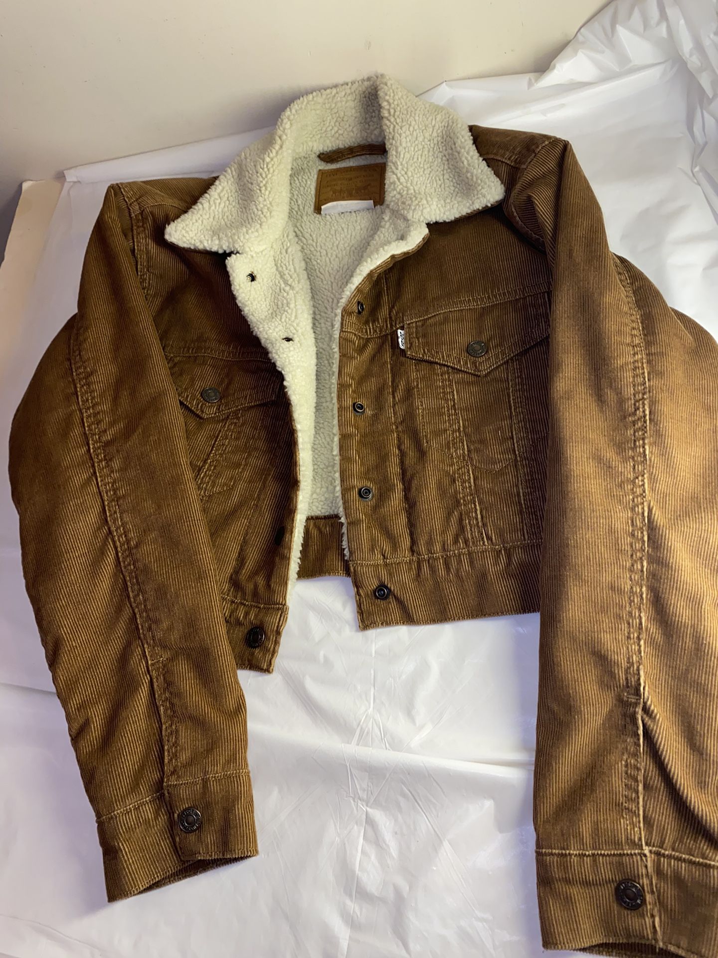 LEVIS Jacket Womens XS Brown Corduroy Sherpa Fleece Fur Lined Western Ladies