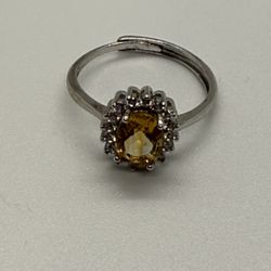 Natural Citrine Stone From Brazil Adjustable Ring On Sterling Silver