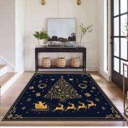 Christmas Holiday Area Rug Navy and Gold