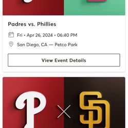 Padres Vs Phillies 2 Tickets Primer Club Seats 4/26,4/27, 4/28 