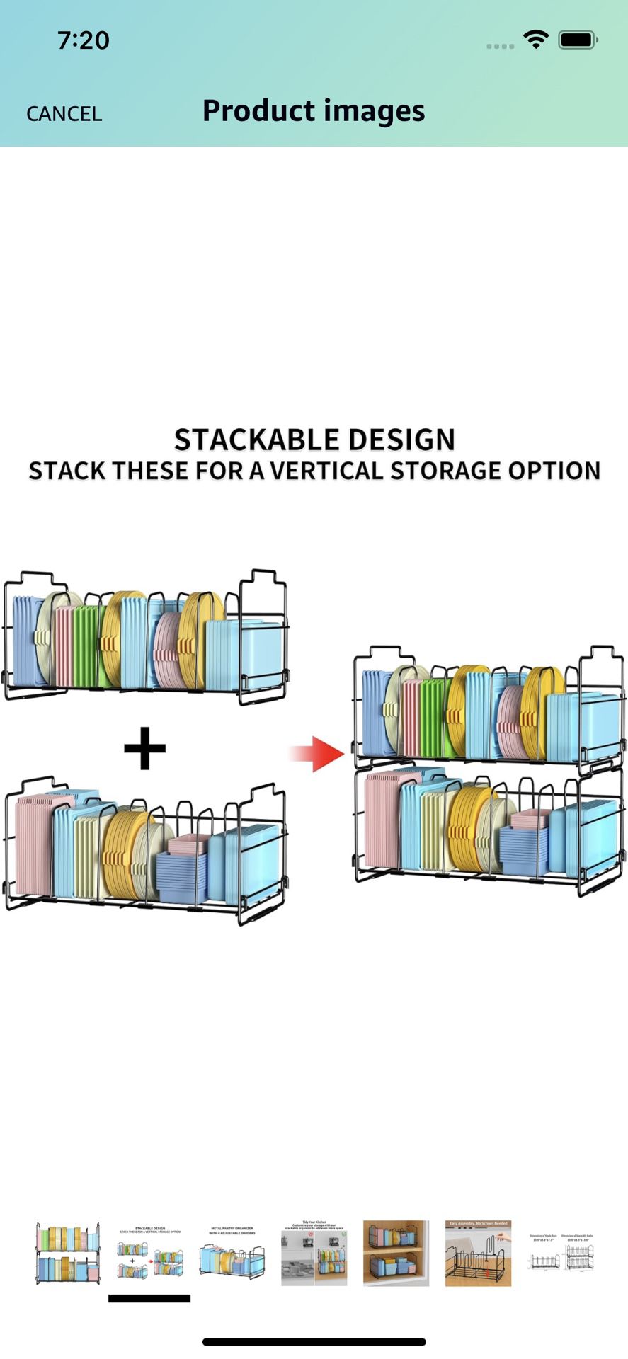 Set of 2 Stackable Food Container Lid Organizer, Adjustable Metal Lid Storage Shelf for Kitchen, 4 Dividers Detachable Lid Organiser Rack for Cabinets