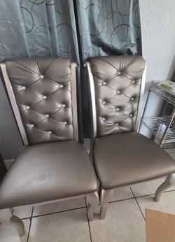 4 silver and crystal dining room chairs