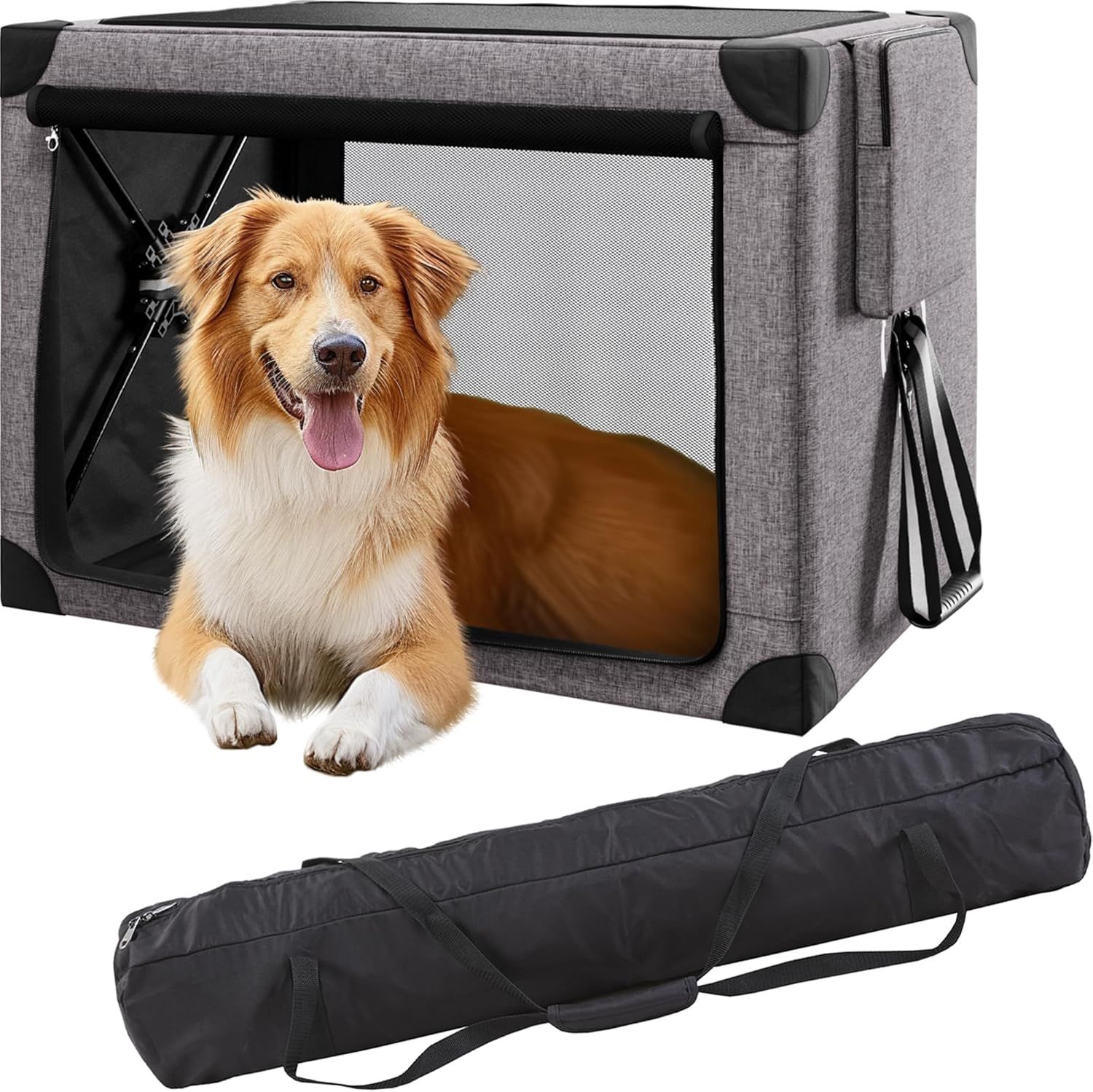 Travel Dog Crate 37in Collapsible Portable Foldable Detachable Storage Bag Removable Pad Mesh Sides