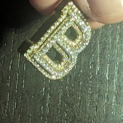 10k yellow and white gold 3d Diamond letter B pendant
