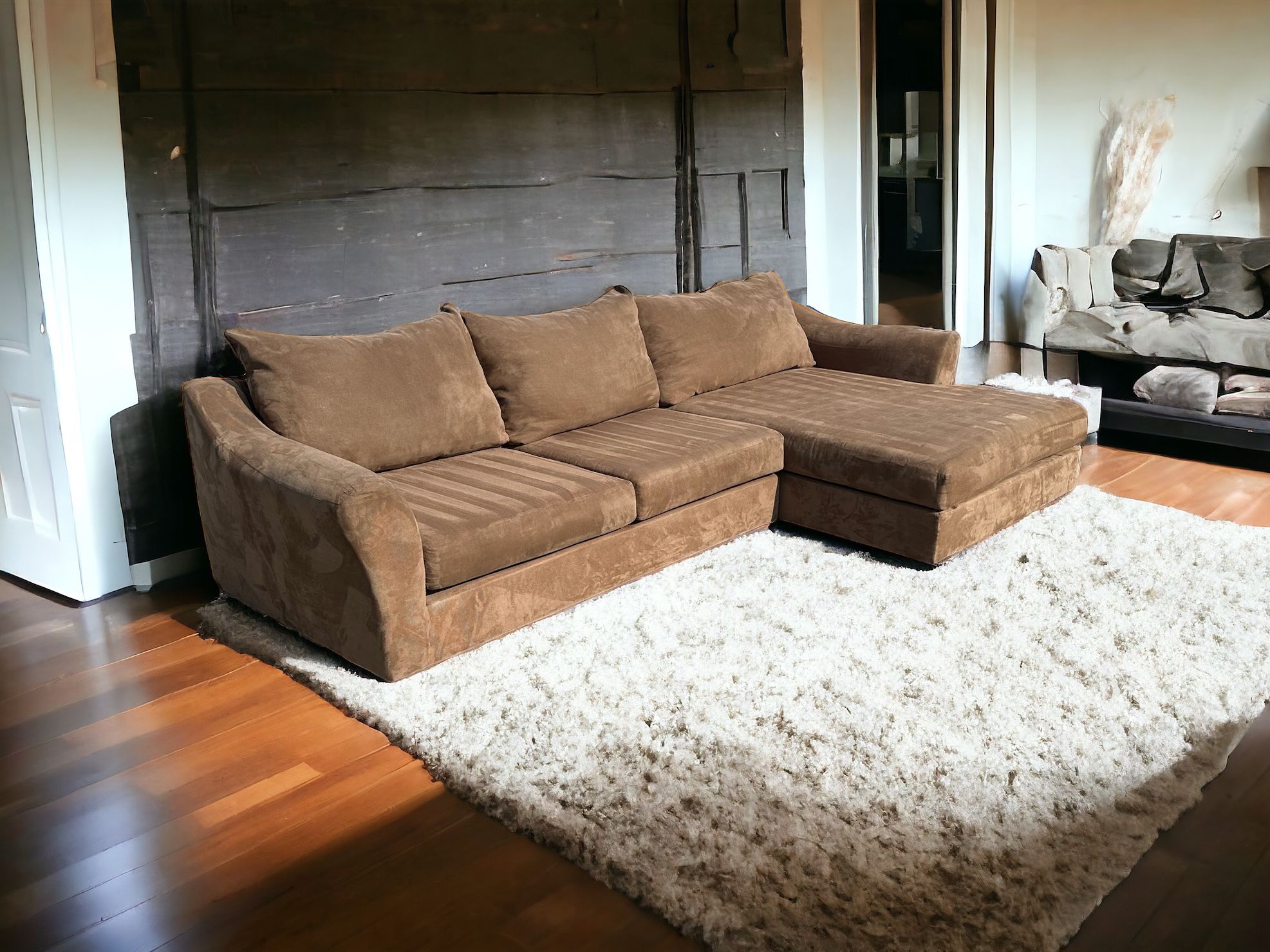 **Delivery Available** Brown Sectional Sofa Couch L Shaped 