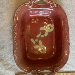 Vintage Red Ceramic Serving Dish with Handles 