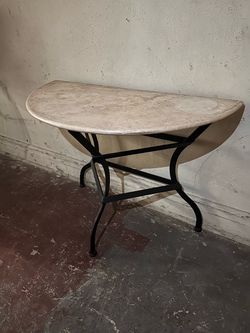 Travertine Stone Top + Wrought Iron Side Table