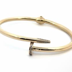 Woman’s Ladies 14k Yellow Gold CZ Cubic Zirconia Nail Hinged Bangle Bracelet GP3119001