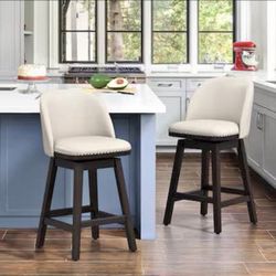 LUE BONA Set of 1 Ivory/Faux Leather 26” Upholstered Swivel Wood Back Bar Stool Back Color- ivory faux leather   Brand new in box - Assembly is requir