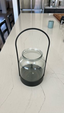 Black Wire and glass hurricane candle vase