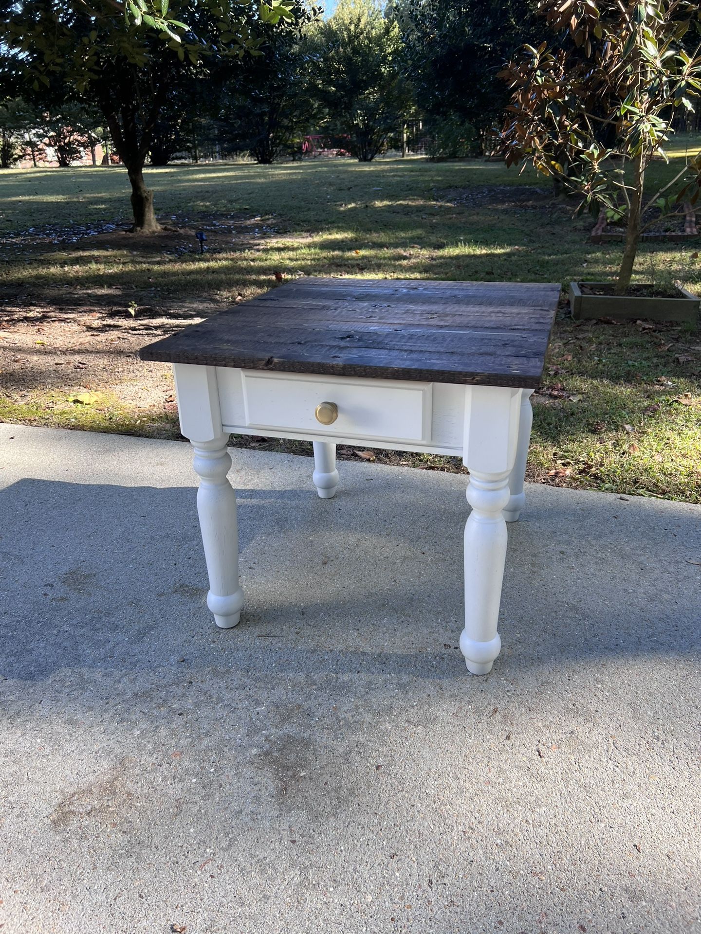 Upcycled Farmhouse Side End Table with Drawer