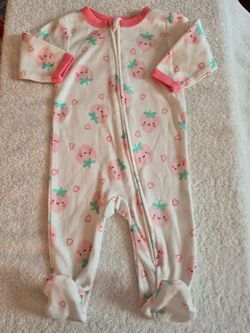 Baby Footed Sleeper, Strawberry Print, Size 0-3  mo, "Baby Views"