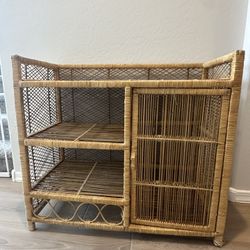 Vintage Rattan Wicker Boho Cabinet Credenza