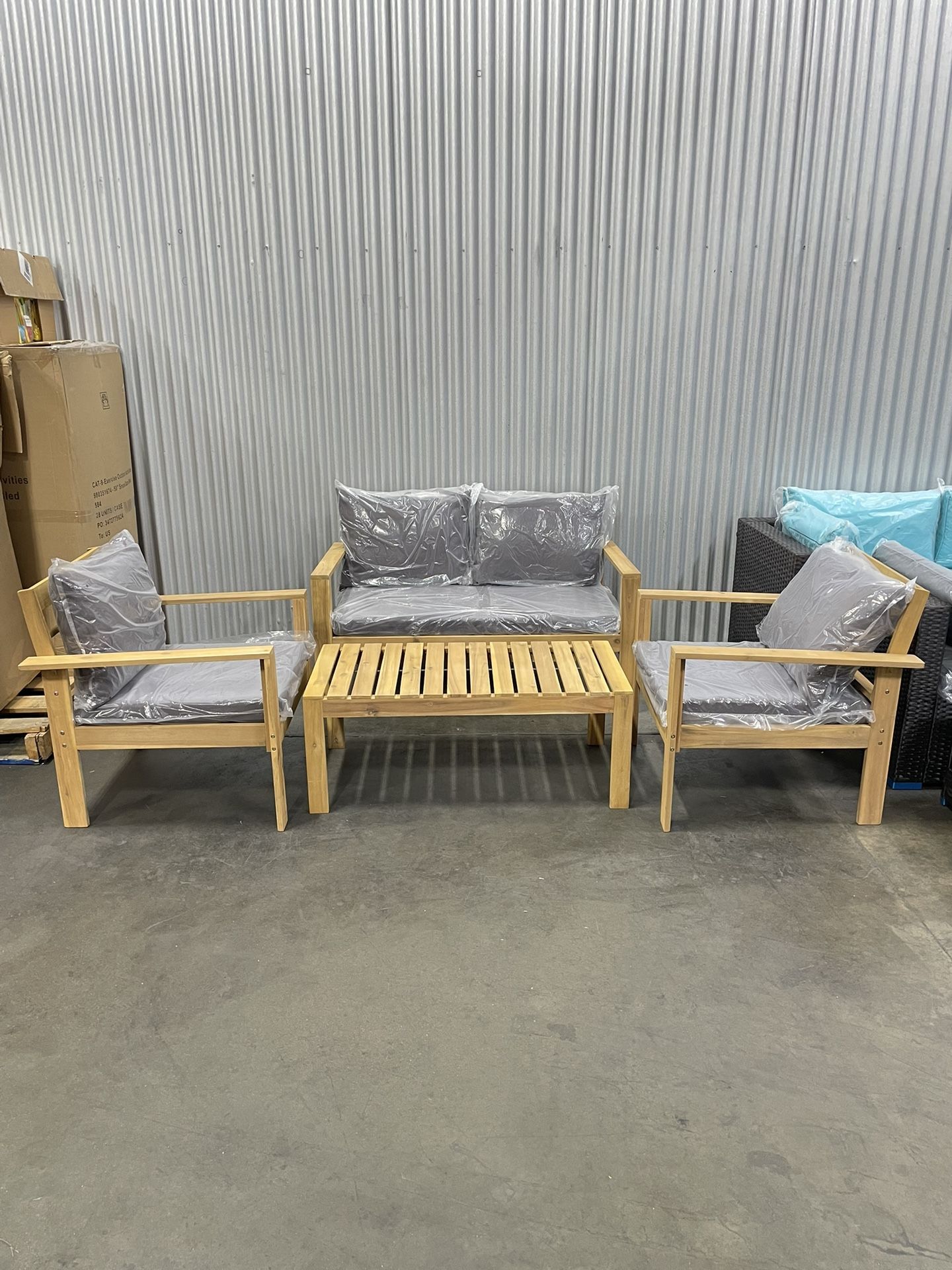 4pc Acacia Wood Outdoor Patio Furniture Set