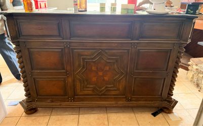 Solid Wood and Marble Bar w/ 2 Chairs - Heavy