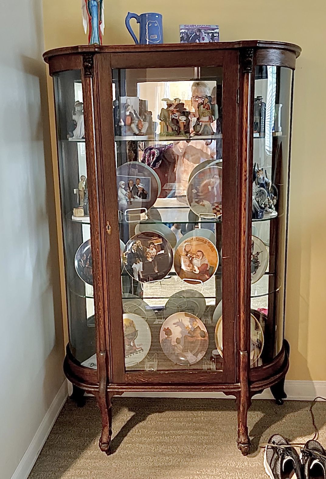 Antique Curio Cabinet (solid wood & curved glass)