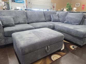 Gray Corduroy Sectional with storage ottoman  Sale 🔥