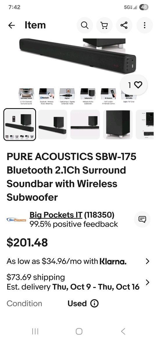 TV Stereo Sound Bar W/SUB WOFFER NEW
