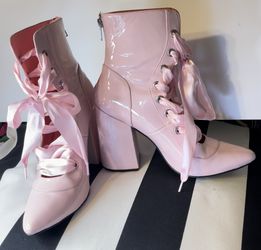 Sugar Thrillz Pink Lace Patent leather boots size 9! Practically new