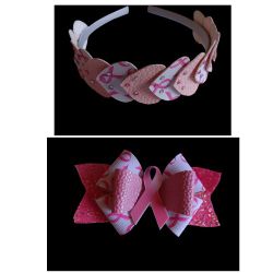 Head Band And Hair Clip Bow Breast Cancer Awareness 