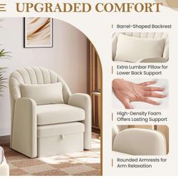 Small Barrel Accent Chair with Footrest, Velvet Modern Comfy Cute  Beige M-22