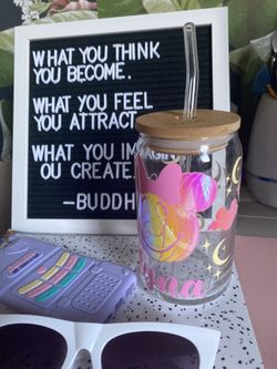 Custom Pink Minnie Pumpkin Glass Cup With Bamboo Lid, And Glass Straw