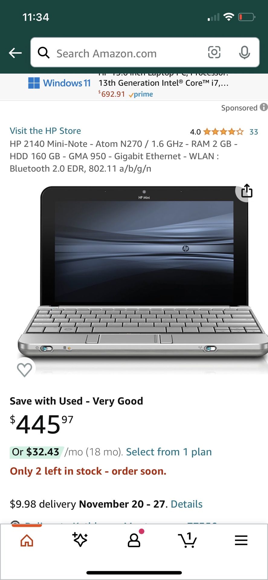 HP 2140 Mini Note Laptop - Netbook - Hp Mini 2140 Notebook
