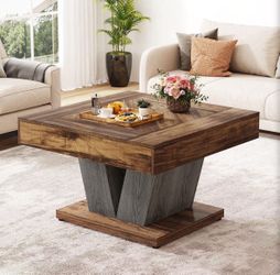Tribesigns Square Coffee Table, Wood Center Table for Living Room