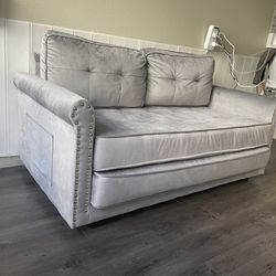 Antetek Loveseat Sleeper Sofa Bed, Modern Velvet Fabric Upholstered Futon Sofa Couch, Twin Floor