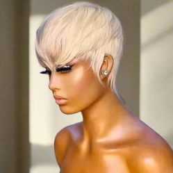 Pixie Wigs Human Hair Color Blonde 