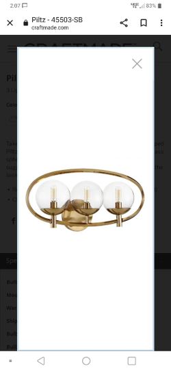 Craftmade 45503-SB Piltz Orb Vanity Wall Lighting, 3-Light, 120 Watts, Satin Brass 