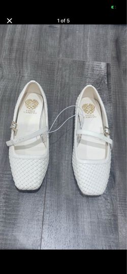 White Vince Camuto Vizela Woven Mary Jane Flats Size 5.5
