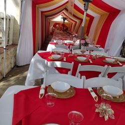 CANOPY, TABLES AND CHAIRS 