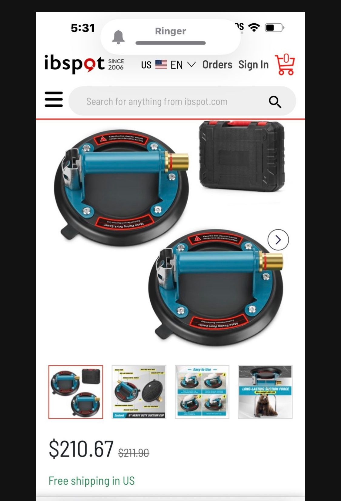 Zautool Glass suction cups for Granite & Glass Lifting, Vacuum Glass Suction Cup