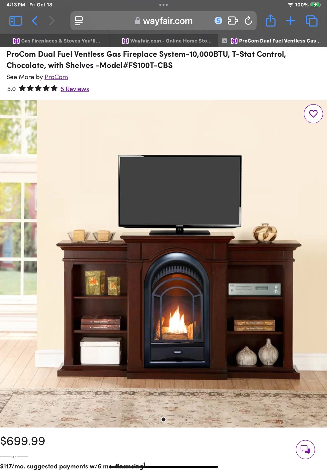 Ventless Gas Fire Place