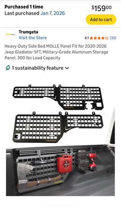 Side bed Molle panels for jeep truck