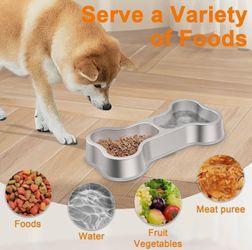 Dog Bowls Stainless Steel Metal Bowl with Bone Shape, Heavy Duty Dog Dual