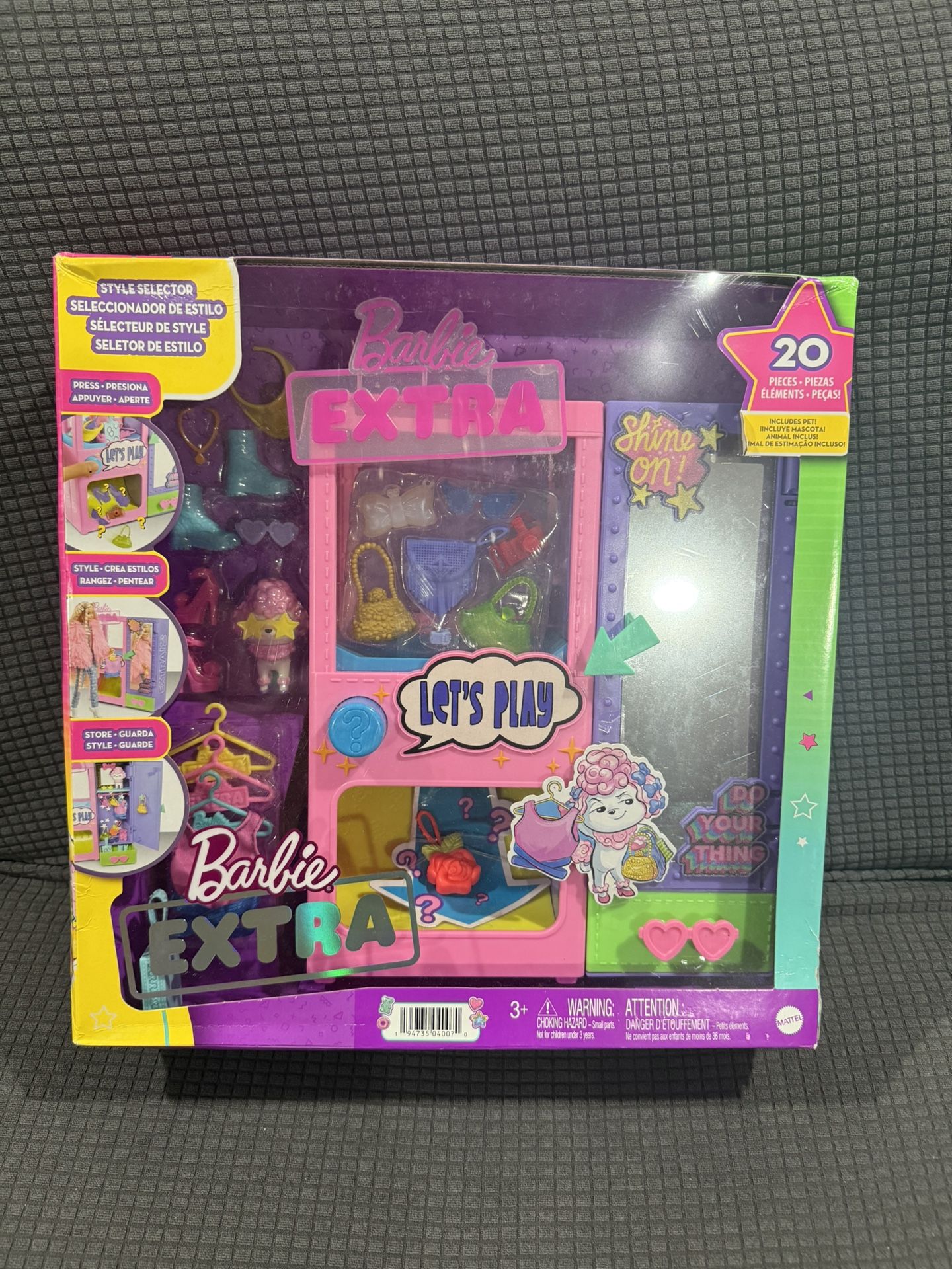 NEW-Barbie Extra Surprise Fashion Playset with 20 Pieces Including Pet Poodle, Closet and Push-Button Feature That Dispenses Fashion Accessories