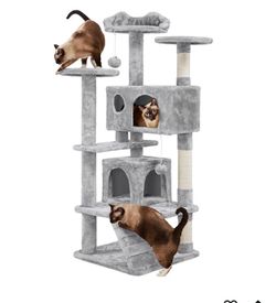Yaheetech 54in Cat Tree Tower, 2 Caves, Kitten-Ear Perch & Scratching Posts Multi-level layout, climbing ladder, easy assembly, high pet appeal, total