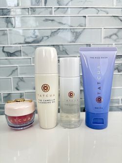Tatcha Kissu Lip Mask, Camellia Cleansing Oil, Essence, Rice Wash Soft Cream
