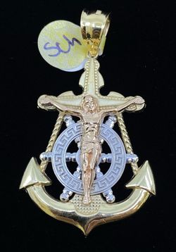 $1175 Three Tone Gold Crucifix Cross Anchor Religious Charm Pendant