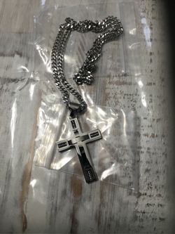 Silver Cross And 24in Chain